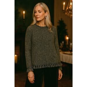 J.Mclaughlin Baby Alpaca & Merino Wool Sweater - M, Gray Metallic Tassel Winter